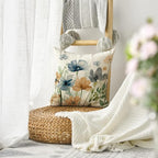AVOIN colorlife Poppy Flowers Chinoiserie Spring Throw Pillow Cover, 18 x 18 Inch Light Brown Blue Seasonal Leaves Cushion Case Decoration for Sofa Couch Farmhouse