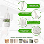 Macrame Plant Hangers 5Pack, Handmade Cotton Rope Hanging Planters for Indoor Plants w/ 5 Set Hooks Hanging Plant Holders Plant Hanger Indoor for Boho Home Decor (White, Planter Pot Not Included)