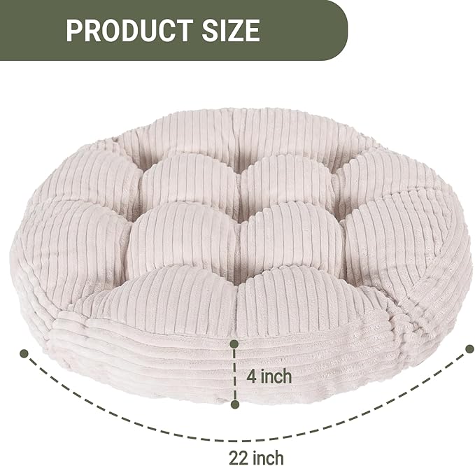Large Floor Pillow for Adults, 22x22" Memory Foam Floor Cushion with Corduroy Cover, Round Floor Sitting Cushions for Meditation, Lounge,Seating for Yoga, Tatami Living Room (2, Round-Beige)