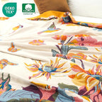 Boho Throw Blanket 60" x 80", 100% Organic Cotton Skin-Friendly Lightweight Ultra Soft Bed Quilt Throw - Spring Floral Butterfly Farmhouse Decor Blanket for Sofa Couch Chair and Gift.