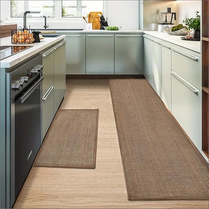 Artoid Mode Washable Kitchen Rugs and Mats Set of 2, Non-Skid Rubber Absorbent Kitchen Mats for Floor Front of Sink Hallway- 17x29 and 17x60 Inch