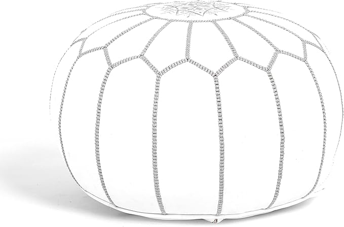 Marrakesh Gallery Genuine Leather Round Pouf Unstuffed - Moroccan Ottoman Footstool, Footrest Cover - Boho Decor - Bohemian Living Room, Bedroom, Kids Room, Gift & Wedding