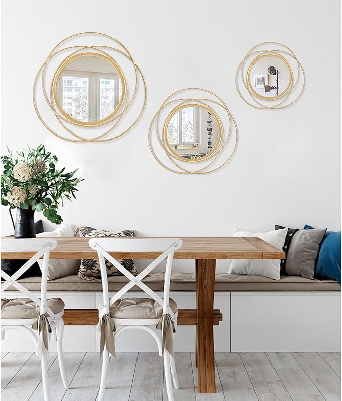 Gold Art Circle Mirror for Wall with Iron Metal Wire Frame Wall-Mounted Mirror for Home Decor Living Room Bedroom Bathroom Entryway Small 12"