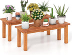 Tangkula Wooden Plant Stand, Outdoor Indoor Solid Wood Flower Pot Holder Display Shelf with Teak Oil Finish, Slatted Top, Rustic Plant Rack for Patio Garden Entryway Porch