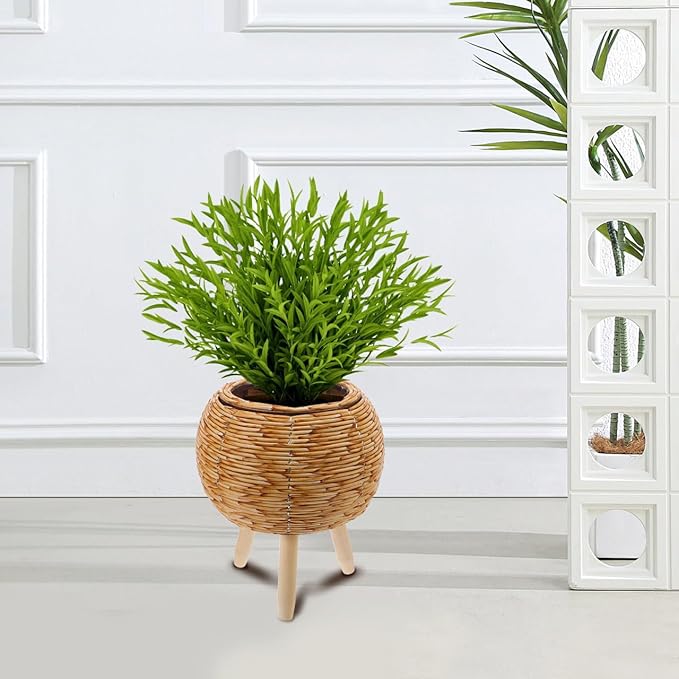 Home Woven Rattan Plant Basket Plant Pot Rack for Indoor and Outdoor Use Stylish Flower Pot Stand for Living Room Balcony and Garden Decor
