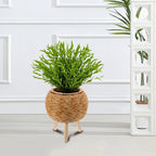 Home Woven Rattan Plant Basket Plant Pot Rack for Indoor and Outdoor Use Stylish Flower Pot Stand for Living Room Balcony and Garden Decor