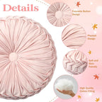 4 Pcs Round Throw Pillows 15 Inch Decorative Velvet Pleated Pumpkin Pillows Boho Floor Pillow with Center Button for Living Room Couch Chair Bed Sofa Home Decoration (Light Pink)