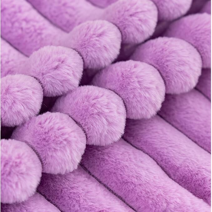 ZLINA Set of 2 Light Purple Faux Fur Decorative Throw Pillow Covers Fluffy Striped Pillowcase Cushion Covers 26 x 26 Inch Decor Sofa Couch Bedroom