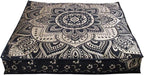 24" Black Gold Flower Mandala Barmeri Large Floor Pillow Cover Cushion Meditation Seating Ottoman Throw Cover Hippie Decorative Zipped Bohemian Pouf Ottoman Pom Pom Cases 24 " square