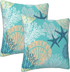 Coastal Beach Pillow Covers 18x18 Set of 2, Starfish Coral Seahorse Throw Pillow Covers Outdoor Decorative Pillow Case for Couch Bed Sofa Cushion Home Decor
