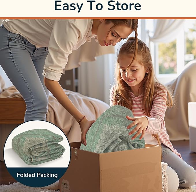 Area Rug 9x12 Rug Machine Washable Non-Slip Low Pile Print Pattern Western for Living Room Bedroom Sage