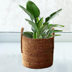 Woven Planter Basket Container Portable Decorative Simple Multipurpose Storage Basket Plant Pot for Living Room Balcony Porch, Medium
