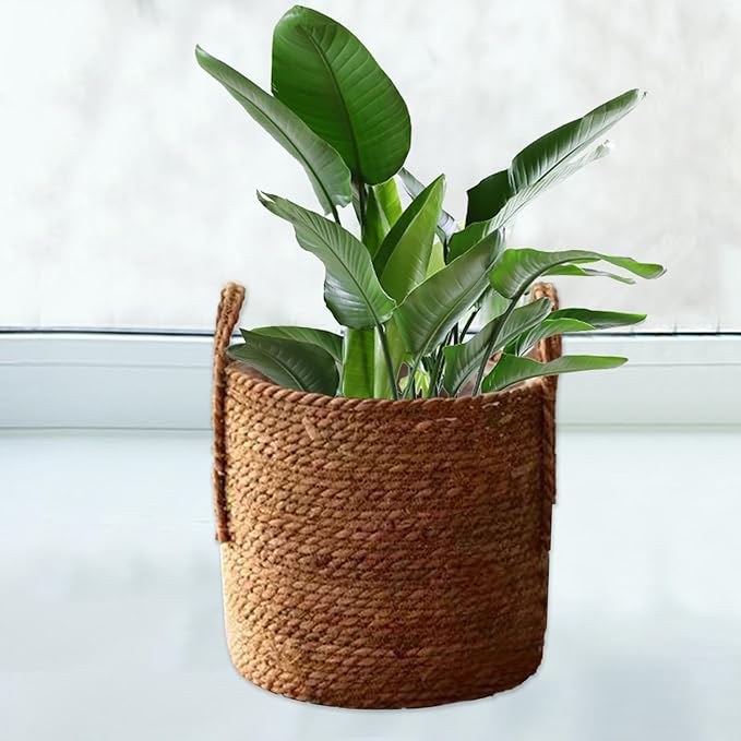 Woven Planter Basket Container Portable Decorative Simple Multipurpose Storage Basket Plant Pot for Living Room Balcony Porch, Medium