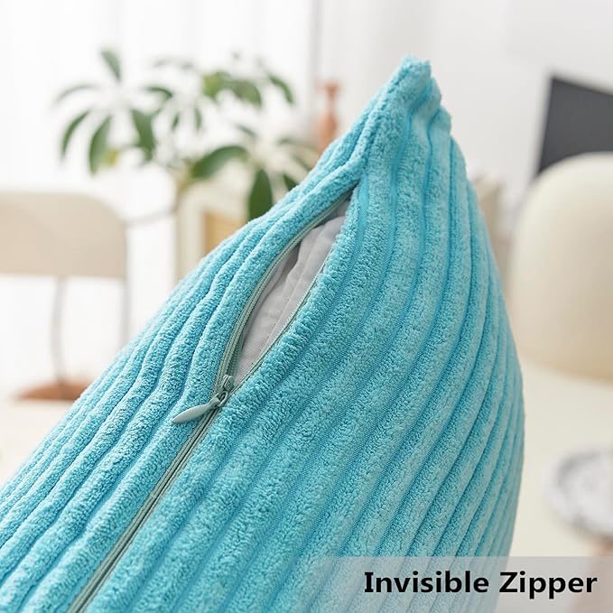 Home Brilliant Teal Throw Pillow Covers Pack of 2 Supersoft Striped Textured Velvet Corduroy Decorative Throw Pillow Cases Throw Pillows for Bed, 50x50 cm, 20 x 20 Inch, Teal