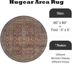 HUGEAR 5ft Round Rug Entryway Rugs Machine Washable Brick Red Hallway Area Rug 5x5 Small Circle Floral Low Pile Carpet Vacuumable Throw Rug Living Room Laundry Entrance Non Slip Soft Lightweight