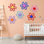 Ripeng 6 Pcs Boho Nursery Decor Flower Daisy Wall Art 6 Inch Woven Macrame Wall Hanging Bohemian Flower Decor Daisy Nursery for Baby Girls Kids Home Bedroom (Vibrant Color)