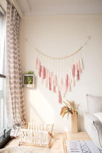 Decocove Macrame Wall Hanging - Large with Wood Beads Bohemian Decor for Bedroom, Living Room and Kitchen Warm Blush Pink 35'' x 36''