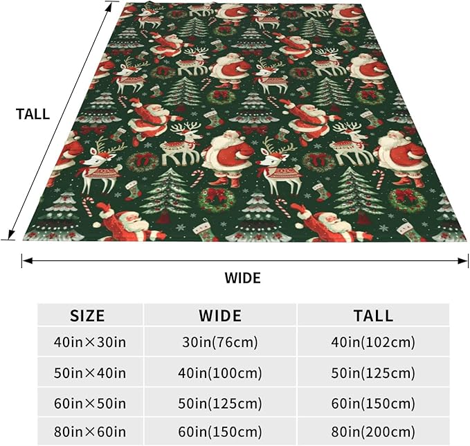 Santa Throw Blanket Soft Flannel Blanket 60"x50" in Bed Blanket Home Decor for Room Sofa Couch All Season