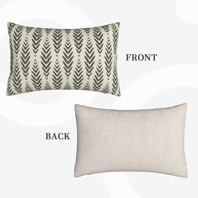 Sage Green Boho Pillow Covers 12 x 20 Inch Pack of 2, Bohemian Ethnic Herringbone Pattern Decorative Throw Pillow Covers Vintage Linen Farmhouse Outdoor Pillowcase for Bedroom Home Sofa Decor