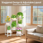 LASZOLA 7 Tiered Plant Stand Indoor Outdoor with Plastic Tray, Corner Folding Tall Flower Display Rack, Modern Plant Holder Shelf for Outdoor Patio Porch Garden Office Living Room, White