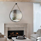 POZINO Round Hanging Mirror, Circle Wall Mirror with Rope, 20 Inch Farmhouse Mirrors for Bathroom Bedroom Living Room Entryway Home Decor, Grey