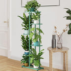 LINZINAR Plant Stand Metal 6 Tier 7 Potted Multiple Flower Pot Holder Shelf Indoor Outdoor Planter Display Shelving Unit for Patio Garden Corner Balcony Living Room (6 Tier 7 Potted, Light Green)