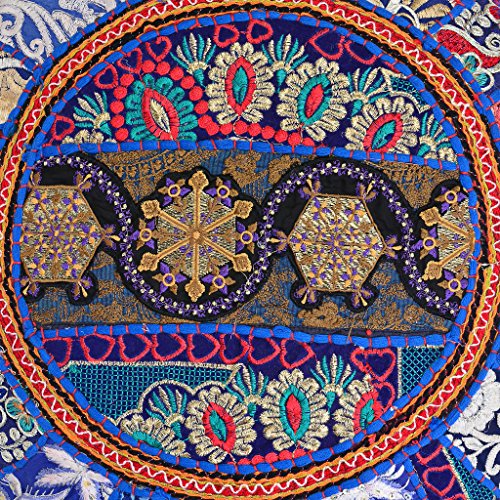 Indian Kids Floor Pillow Vintage Bohemian Patchwork Round Cushion Cover Dark Blue Small Throw Pillow Covers 18 x 18 Decorative Decor Tuffet Cover Footstool Cotton Embroidered 1 Pc - color: Dark Blue