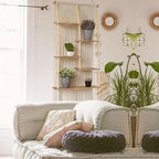 Macrame Wall Hanging Shelf Boho Wall Decor Home 2 Tier Hanger Shelves Braided with Tassels Shelves Organizer for Kitchen, Bedroom, Home Storage, Floating Plant Shelf (Wood)