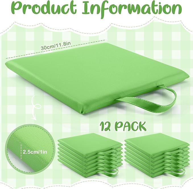 Suzile 12 Pcs 12'' Square Floor Cushions for Kids Classroom Flexible Floor Seating Elementary with Handles Classroom Carpet Cushions for Adults Toddlers Daycare Preschool School