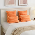 FUTEI Orange Decorative Throw Pillow Covers 20x20 Inch Set of 2, Square Soft Faux Rabbit Fur Thick Striped Cushion Cover,Spring Home Decor for Couch Bed Living Room