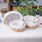 Handmade Seagrass Wicker Storage Basket with Handles & Removable Liner,Eco-Friendly Oval Woven Shelf Basket Organizer for Home Decor,Set of 3
