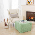 Asuprui Round Square Pouf Ottoman Foot Rest – Lightweight Modern Footstool with Plush Foam Filling, Perfect for Living Room Decor & Cozy Comfort – 20x20x14 Inch Chic Accent Piece (Sage Green)