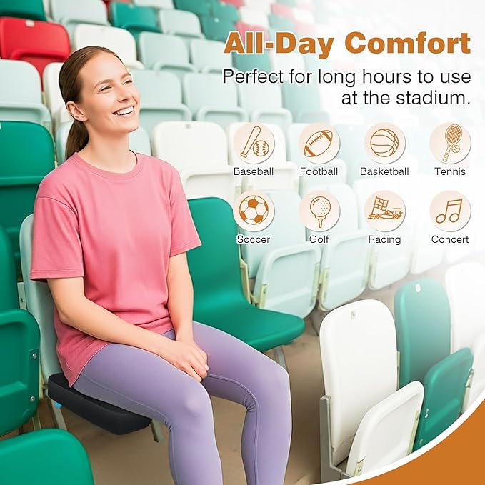 Stadium Seat Cushions for Bleacher, Portable Extra Thick Bleacher Cushion with Handle, Waterproof Stadium Seat Pads for Hard Chair for Baseball Football Outdoor Indoor Events, 2PCS