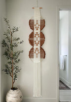 Flber Macrame Wall Hanging Brown and white Boho Wall Decor Art Living room wall art Round Handmade Geometric Lines Home Décor 11.8W x 65L