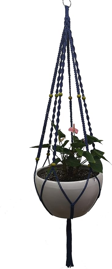 Plant Hanger Macrame Cotton 6 Legs 51 Inches in Tan and Green Color for Indoor Outdoor, Living Room, Kitchen, Deck, Patio, High and Low Ceiling with Size of 10-12 inches Without THE Pot (Navy Blue)