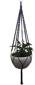 Plant Hanger Macrame Cotton 6 Legs 51 Inches in Tan and Green Color for Indoor Outdoor, Living Room, Kitchen, Deck, Patio, High and Low Ceiling with Size of 10-12 inches Without THE Pot (Navy Blue)