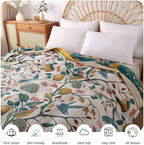 Qidordour Boho Throw Blanket, 60"x80" Muslin Blankets for Adults, 100% Organic Cotton Blanket for Couch Sofa, Lightweight Quilt, All Season Bed Throw, Farmhouse Home Decor, B-Hummingbird Fruit