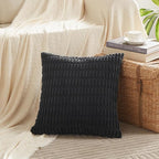 Fancy Homi 4 Packs Boho Black Decorative Throw Pillow Covers 18x18 Inch for Living Room Couch Bed Sofa, Rustic Modern Farmhouse Home Decor, Soft Plush Corduroy Cute Square Cushion Case 45x45 cm