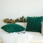 JOJUSIS Pack of 2 Faux Fur Plush Decorative Throw Pillow Covers Couch Cushion Case Soft Pillowcases (Dark Green, 20 x 20-Inch)