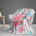 Hummingbird Floral Throw Blanket, Bird Colorful Flowers Blanket Gifts for Women Girls Mom Kids Birthday Mother's Day, Cozy Soft Warm Plush Decor Blankets for Bed Sofa Chair Couch (50"x40")