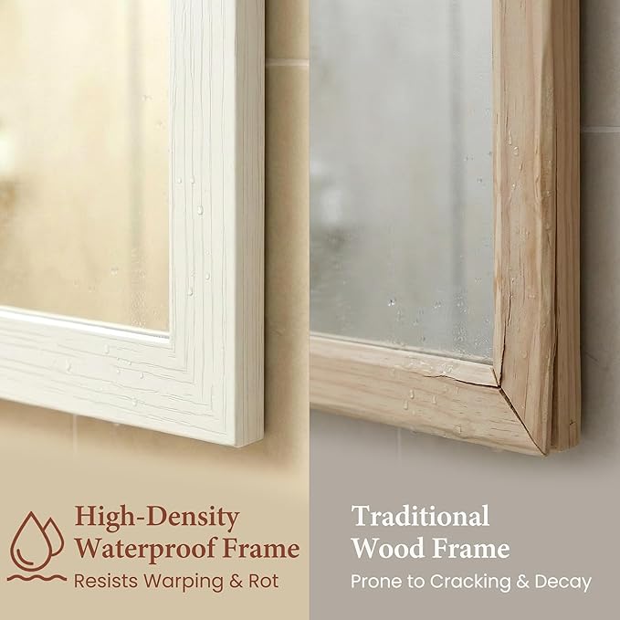 24" x 36" Cream White Wall Mirror for Decor, Modern Minimalist Bedroom Mirror, Soft Textured Waterproof Vanity Mirror for Powder Room & Nursery, Standard Trim