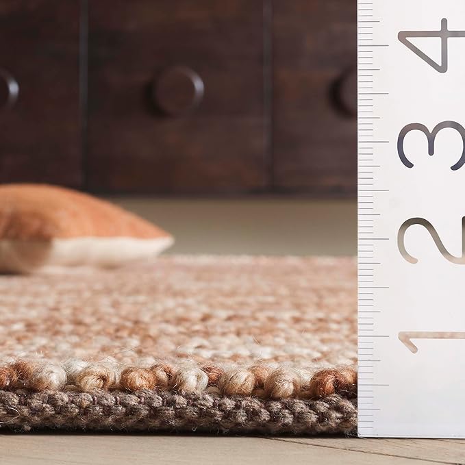 SAFAVIEH Natura Collection Area Rug - 6' Square, Rust & Brown, Handmade Wool Blend, Textured Design, Ideal for Living Room, Bedroom, Dining Space (NAT425P)