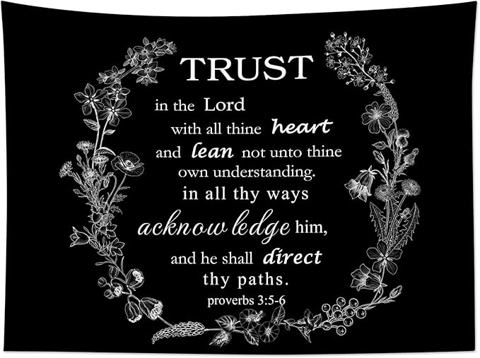 EOBTAIN Bible Tapestry White Christian Scripture Verse and Floral on Black Tapestries for Bedroom Aesthetic Inspirational Quotes Tapestry Wall Hanging Decor for Living Room College Dorm 92"x70"