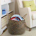 1Pc Woven Seagrass Belly Basket for Storage, Laundry, Picnic, Plant Pot Cover, and Grocery and Toy Storage (Black (Wavy Pattern))