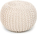 · REDEARTH · Round Pouf Ottoman - Cable Knitted Boho Poof - Home Décor Cord Pouffe Handmade Circular Footrest for Living Room - Bedroom - Kids Bedroom - 100% Cotton Pouf (19.5"x19.5"x14") - Natural