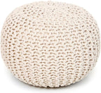· REDEARTH · Round Pouf Ottoman - Cable Knitted Boho Poof - Home Décor Cord Pouffe Handmade Circular Footrest for Living Room - Bedroom - Kids Bedroom - 100% Cotton Pouf (19.5"x19.5"x14") - Natural