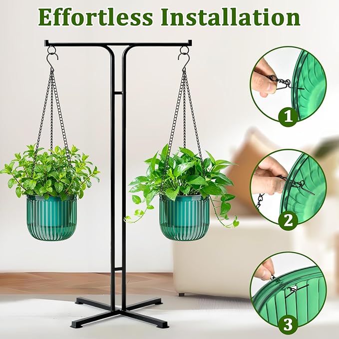 Halatool 8.3 Inch Hanging Pots for Plants Indoor- 2 Pack Self-Watering Hanging Planters Flower Pots, Plant Hanger with Hooks Drainage Holes for Garden Home (Green)