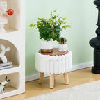 Wimarsbon Storage Ottoman, Modern Round Footrest with Soft Padded Seat, Teddy Velvet Footstool with Wood Legs, Accent Small Table or Plant Stand for Hallway, Living Room (White)