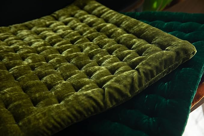 vctops Luxury Velvet Square Chair Pad Thin Soft and Comfy Chair Cushion Tufted Indoor Seat Cushion Pillow Tatami (Green,17"x17")