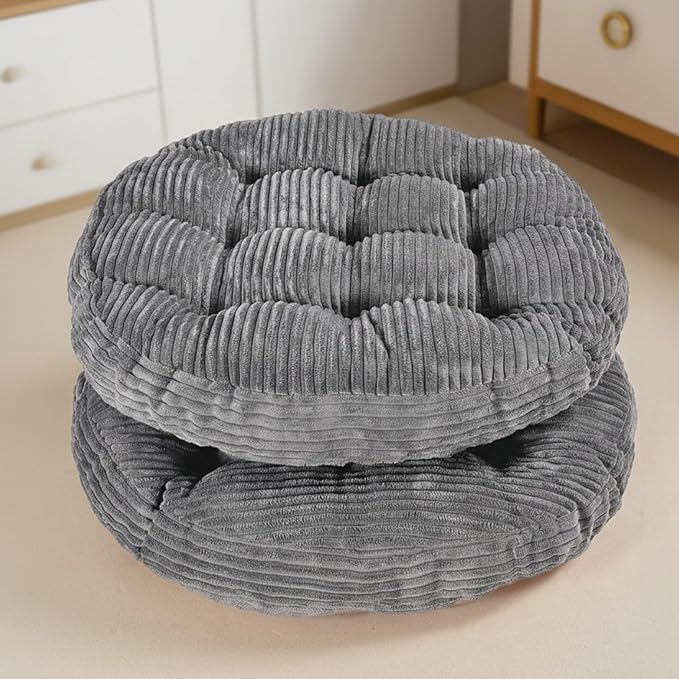 Large Floor Pillow for Adults, 22x22" Memory Foam Floor Cushion with Corduroy Cover, Round Floor Sitting Cushions for Meditation, Lounge,Seating for Yoga, Tatami Living Room (2, Round-Dark Grey)